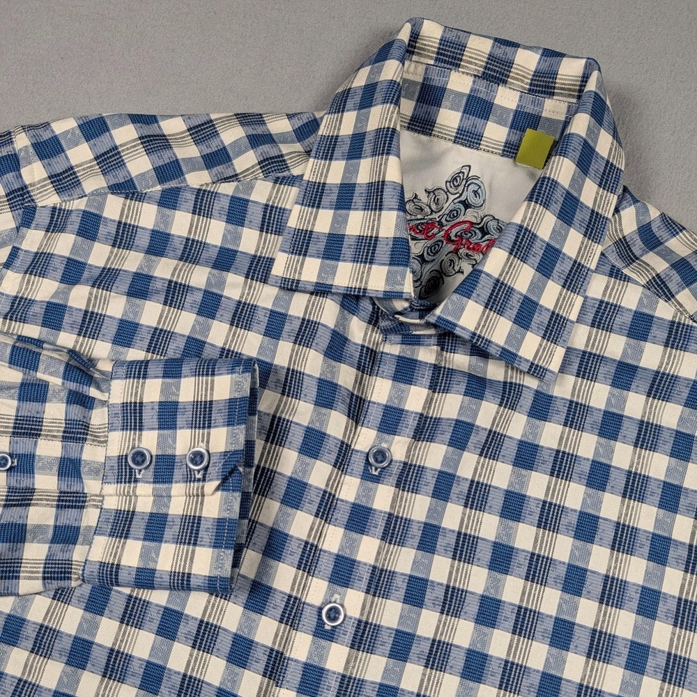 Robert Graham Shirt Mens Large Blue Check Classic Fit Silk Blend Button Down